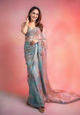 Sky Blue Embroidered Silk Saree Set for Diwali and Festive Wear