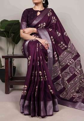 Wine Silk Saree Set with Zari Work for Diwali | Wedding & Festive Wear