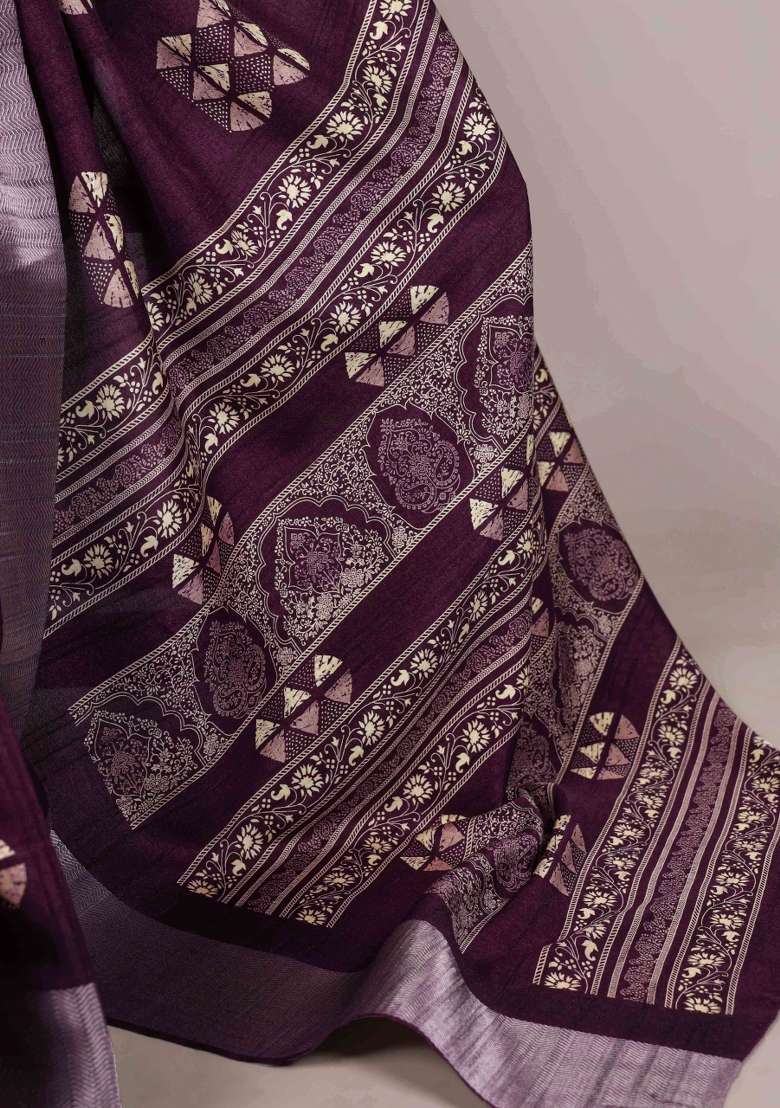 Wine Silk Saree Set with Zari Work for Diwali | Wedding & Festive Wear - Indya