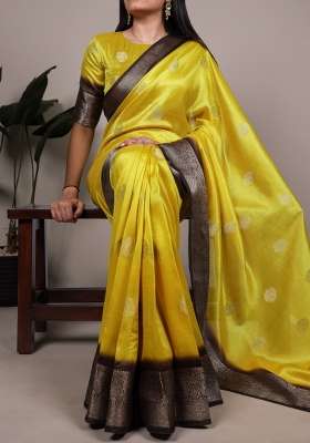 Yellow Silk Saree Set with Zari Work for Diwali | Wedding & Festive Wear