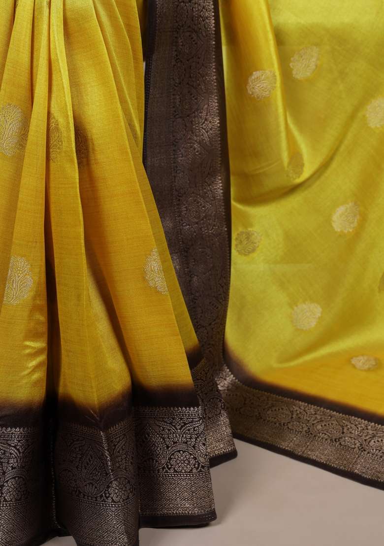 Yellow Silk Saree Set with Zari Work for Diwali | Wedding & Festive Wear - Indya