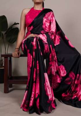 Pink Silk Saree Set with Floral Print for Diwali | Wedding & Festive Wear