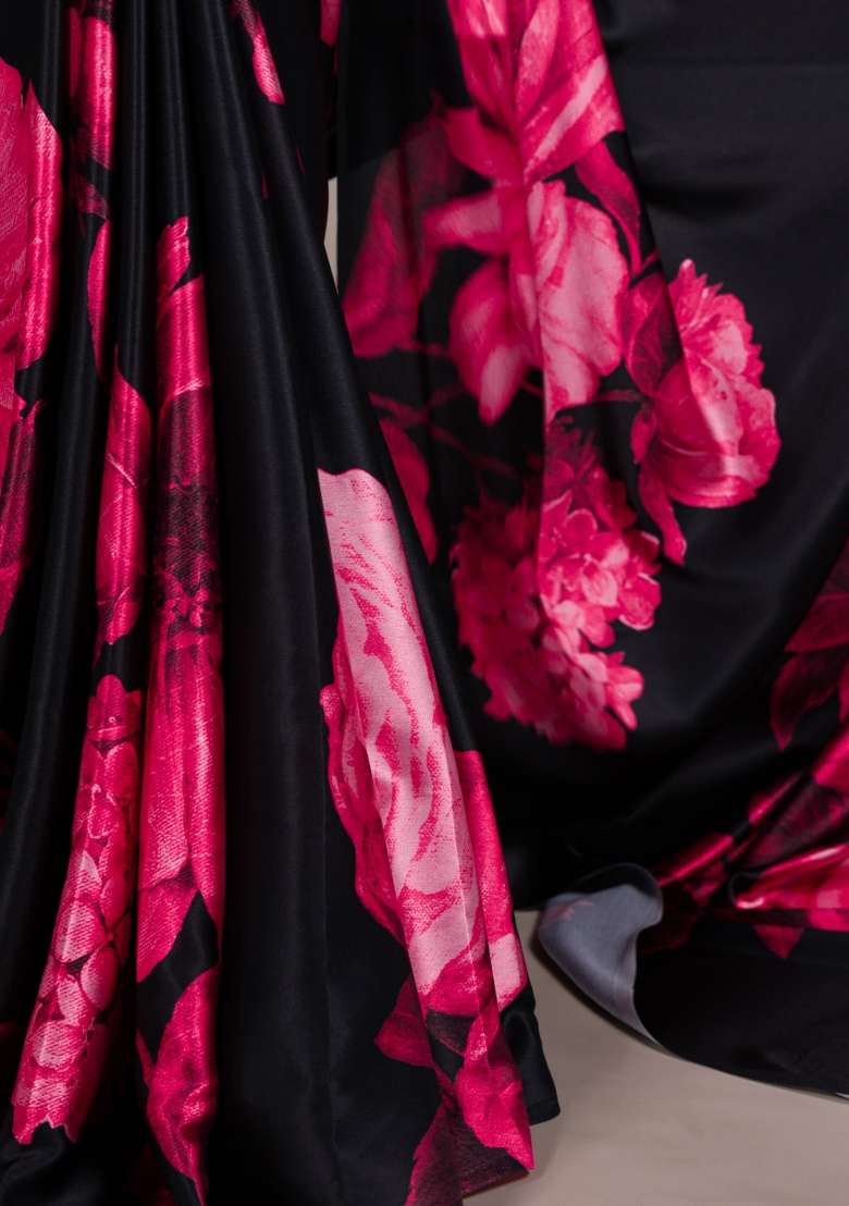 Pink Silk Saree Set with Floral Print for Diwali | Wedding & Festive Wear - Indya