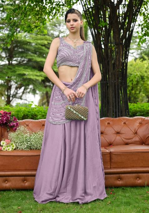 Pink Zari Work Silk Half Saree Set for Diwali and Festive Wear