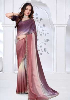 Brown and Wine Silk Blend Saree Set with Hand Work for Diwali | Wedding & Festive Wear
