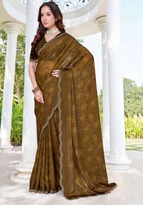 Mehendi Green Hand Work Silk Blend Saree Set for Diwali and Festive Wear