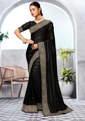 Black Silk Blend Saree Set with Embroidered for Diwali | Wedding & Festive Wear
