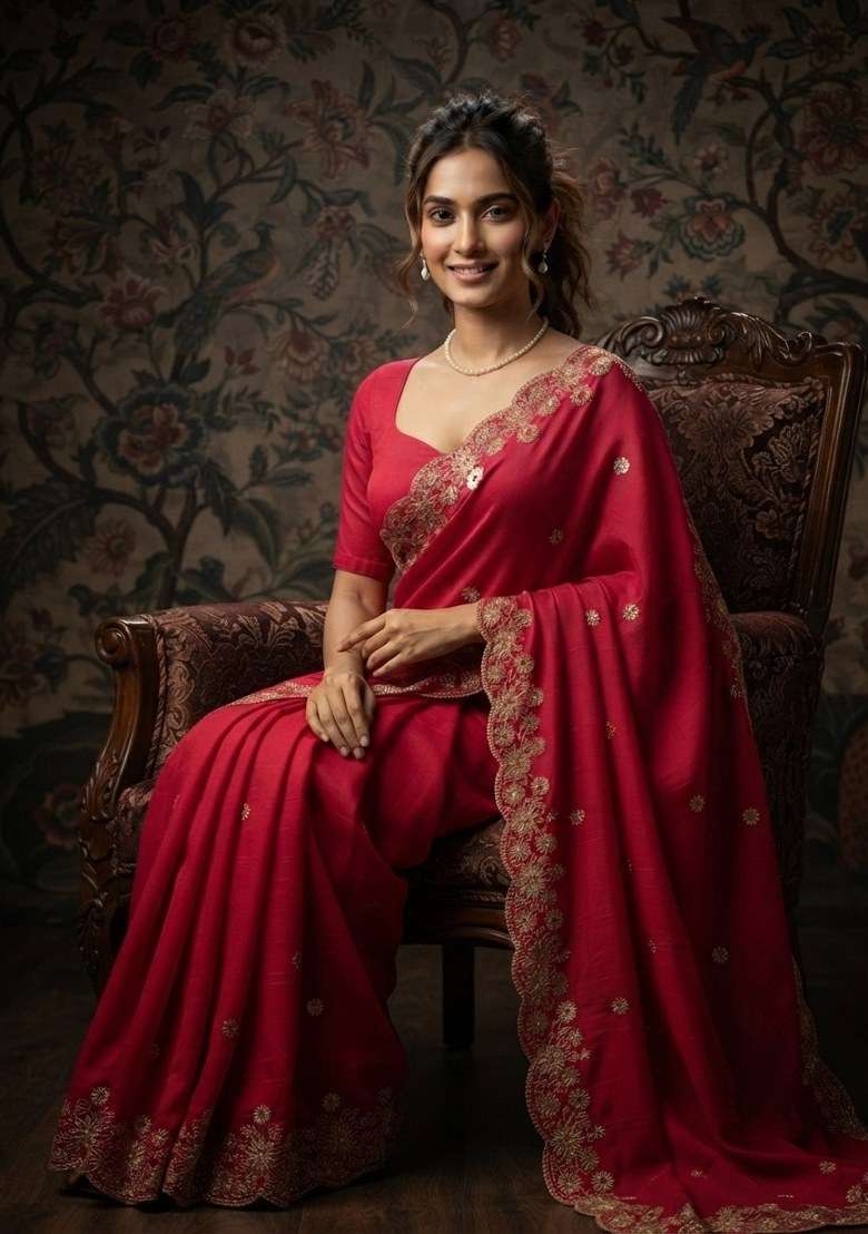 Pink Chiffon Satin Saree Set with Embroidered for Diwali | Wedding & Festive Wear - Indya