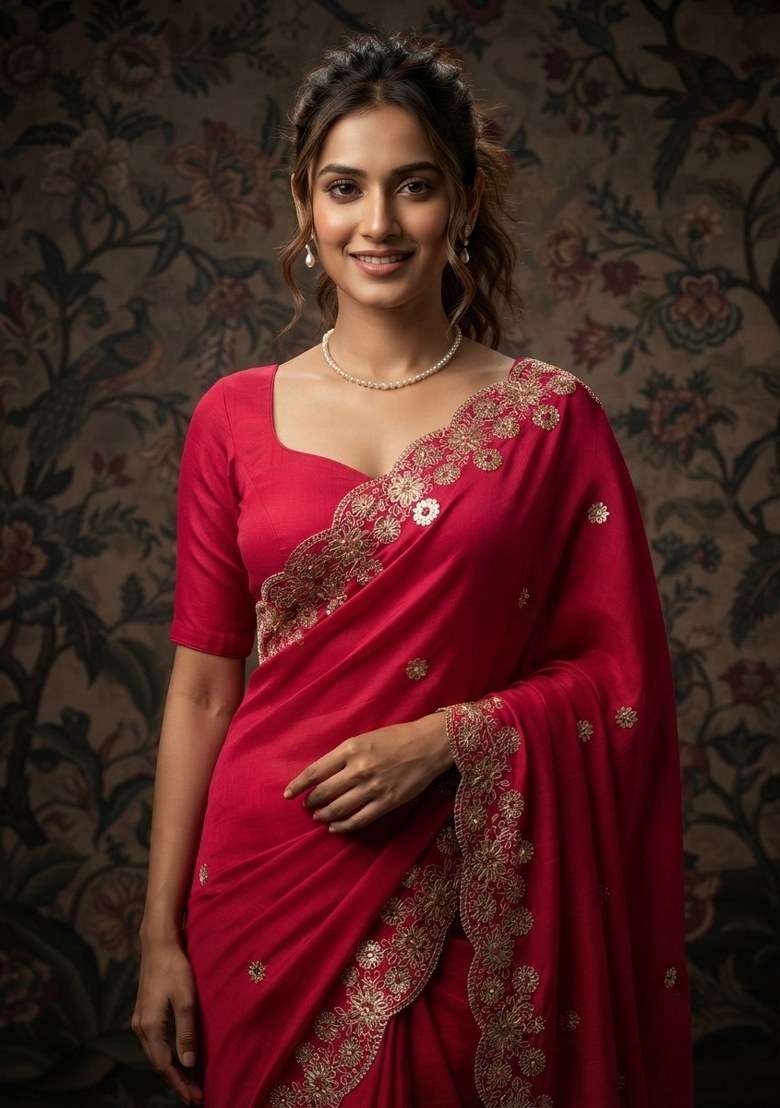 Pink Chiffon Satin Saree Set with Embroidered for Diwali | Wedding & Festive Wear - Indya