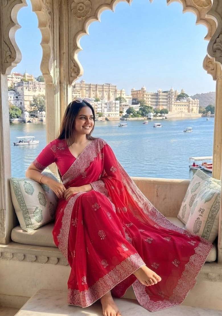 Pink Silk Blend Saree Set with Embroidered for Diwali | Wedding & Festive Wear - Indya