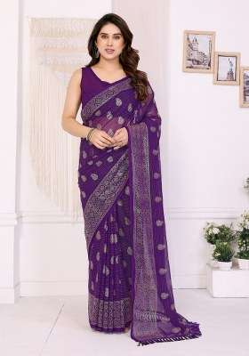 Purple Georgette Saree Set for Diwali and Festive Wear