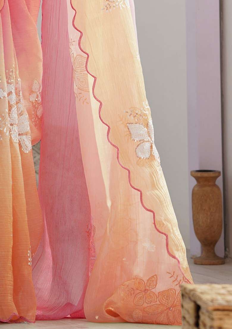 Multicolor Silk Blend Saree Set with Embroidered for Diwali | Wedding & Festive Wear - Indya