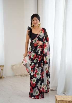 Black Georgette Saree Set with Mirror Work for Diwali | Wedding & Festive Wear