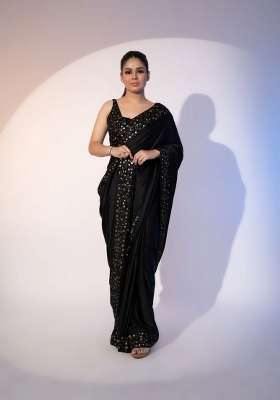 Black Silk Blend Saree Set with Embroidered for Diwali | Wedding & Festive Wear