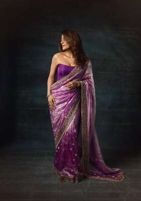 Purple Silk Blend Saree Set with Embroidered for Diwali | Wedding & Festive Wear