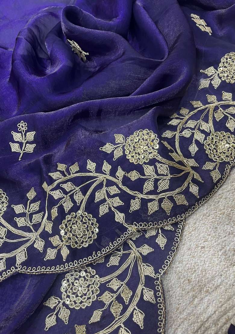 Blue Embroidered Silk Blend Saree Set for Diwali and Festive Wear - Indya