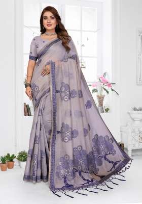 Lavender Woven Cotton Saree Set for Diwali and Festive Wear