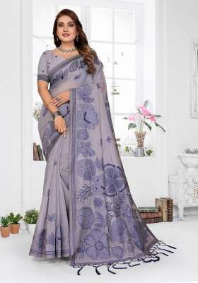 Lavender Woven Cotton Saree Set for Diwali and Festive Wear