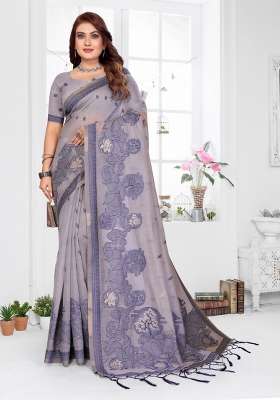 Lavender Woven Cotton Saree Set for Diwali | Wedding & Festive Wear