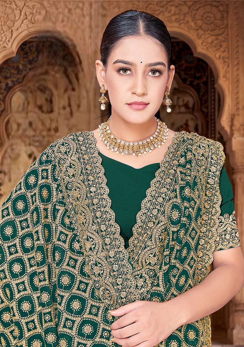 Rama Zircan Work Georgette Saree Set - Indya