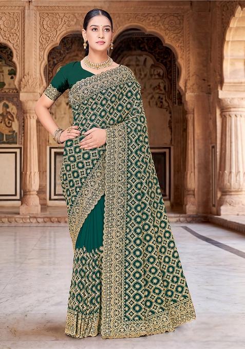 Rama Zircan Work Georgette Saree Set