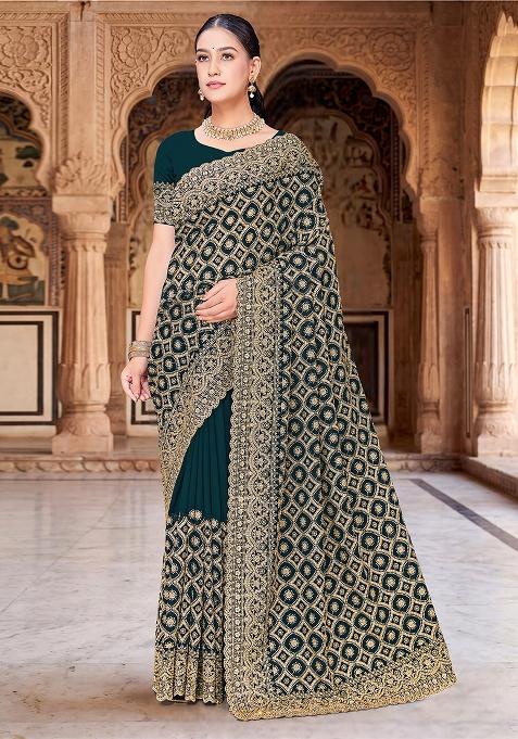 Morpeach Zircan Work Georgette Saree Set
