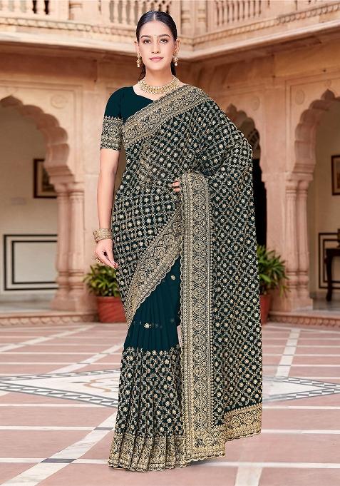 Morpeach Zircan Work Georgette Saree Set