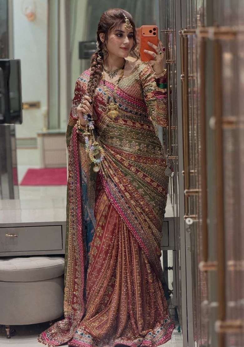 Multicolor Embroidery Satin Saree Set for Diwali and Festive Wear - Indya