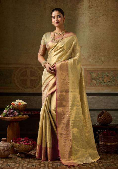 Golden Jacquard Silk Saree Set for Diwali and Festive Wear