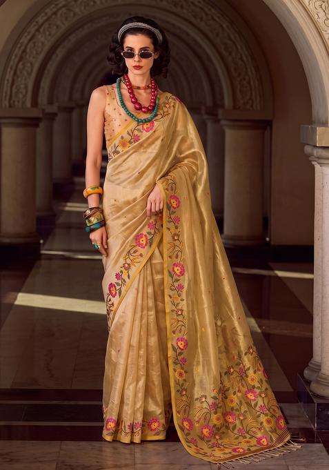 Golden Jacquard Silk Saree Set for Diwali and Festive Wear