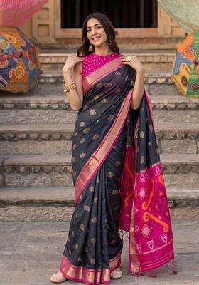 Black Silk Jacquard Saree Set for Diwali | Wedding & Festive Wear