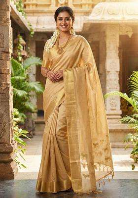 Beige Silk Jacquard Saree Set for Diwali | Wedding & Festive Wear