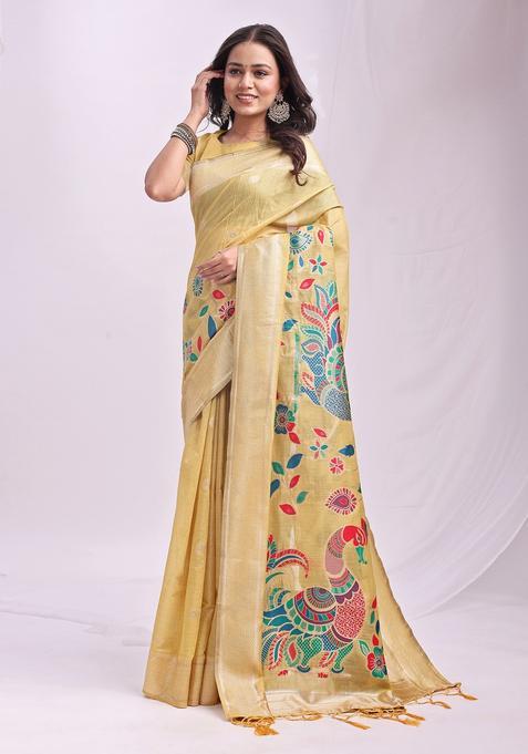 Yellow Weaving Cotton Saree Set