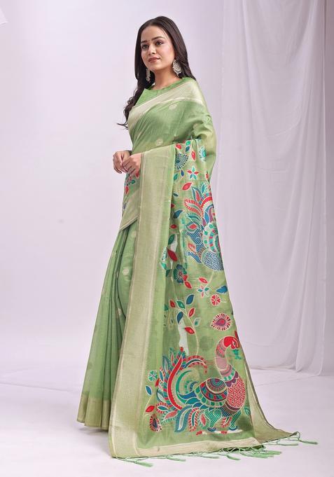 Light Green Weaving Cotton Saree Set