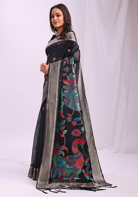 Black Weaving Cotton Saree Set