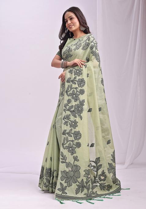 Light Green Weaving Cotton Saree Set