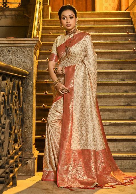 Red Jacquard Silk Saree Set