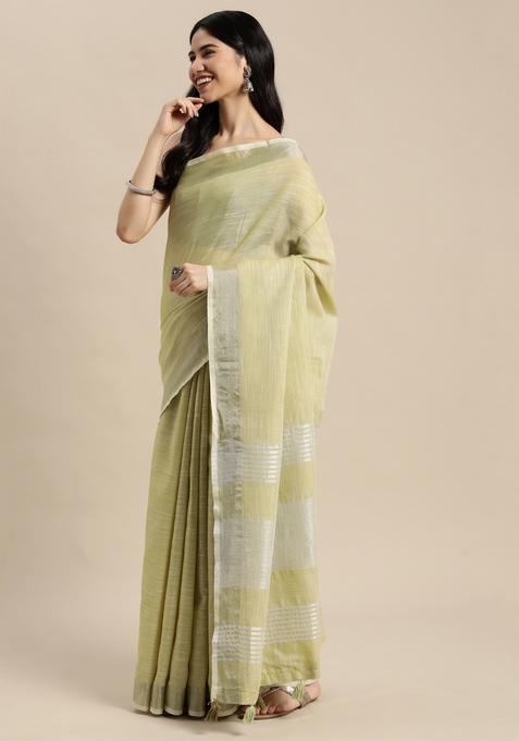 Olive Green Weaving Cotton Saree Set