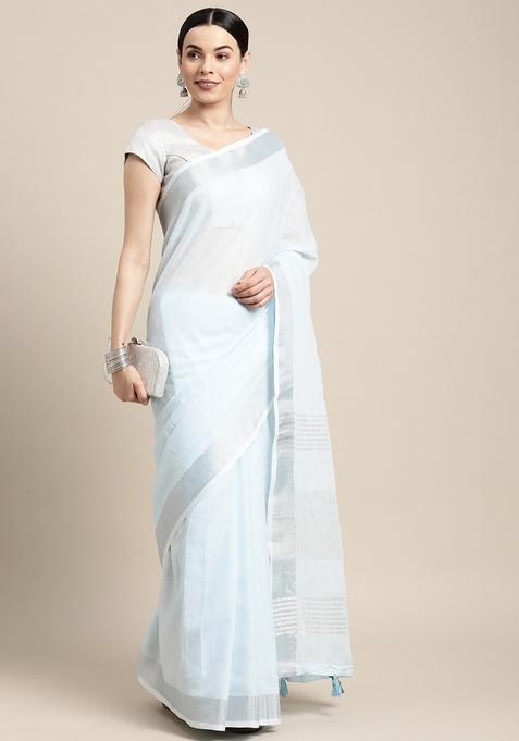Sky Blue Weaving Cotton Saree Set
