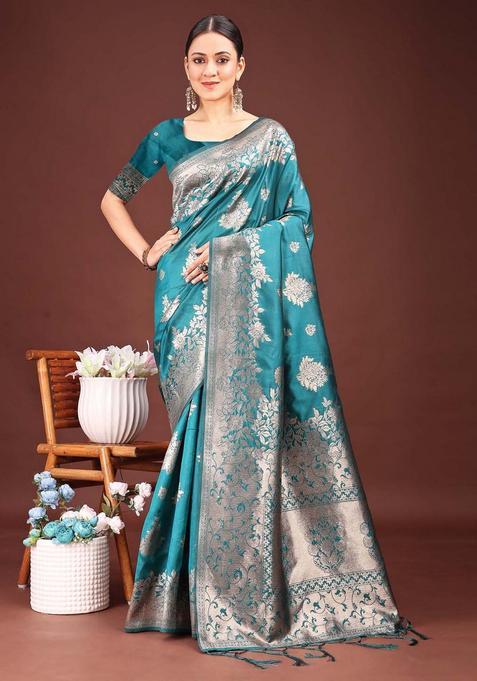 Sea Green Jacquard Silk Saree Set