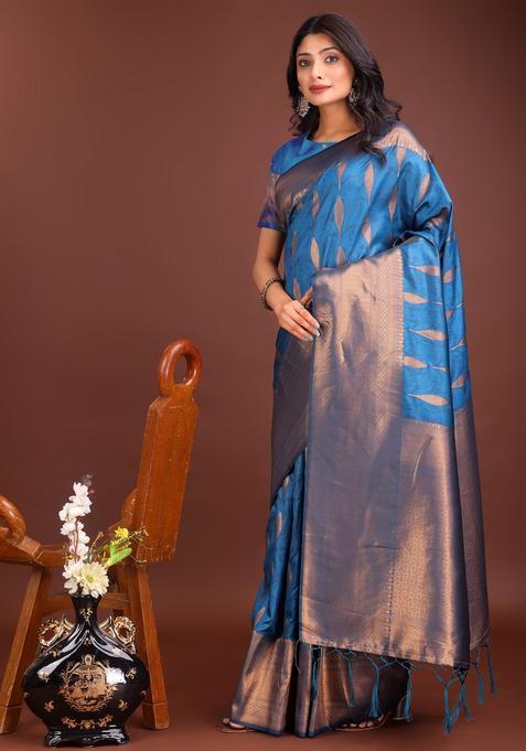 Sky Blue Jacquard Silk Saree Set