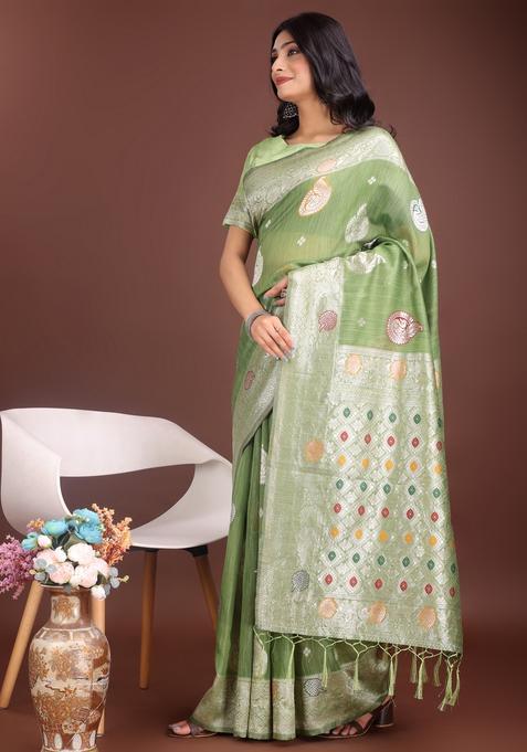 Light Green Weaving Cotton Saree Set