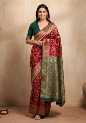 Red Silk Saree Set with Zari Work for Diwali | Wedding & Festive Wear