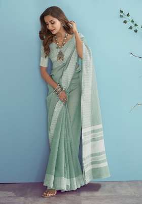 Blue Woven Linen Saree Set for Diwali | Wedding & Festive Wear