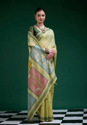 Yellow Cotton Saree Set with Printed for Diwali | Wedding & Festive Wear