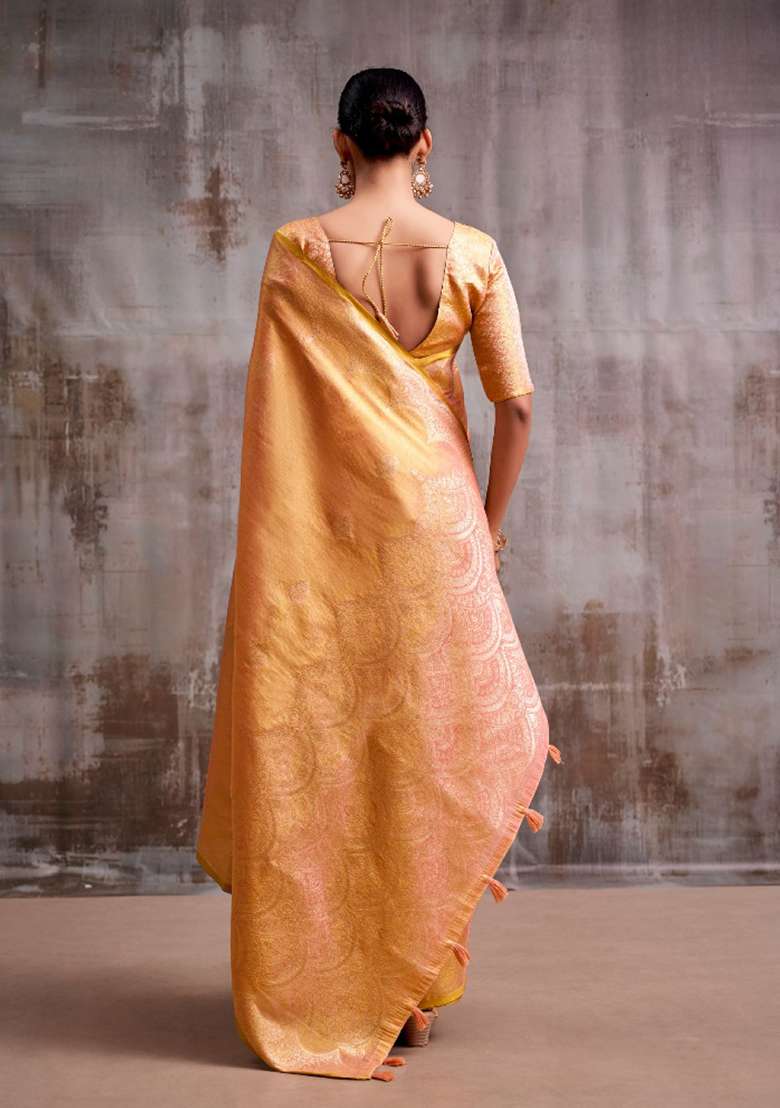 Orange Woven Tissue Saree Set for Diwali | Wedding & Festive Wear - Indya