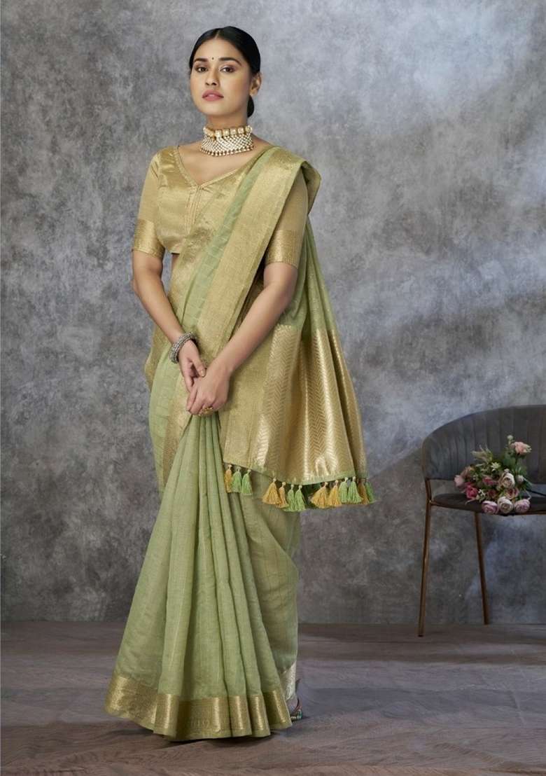 Green Silk Saree Set with Printed for Diwali | Wedding & Festive Wear - Indya