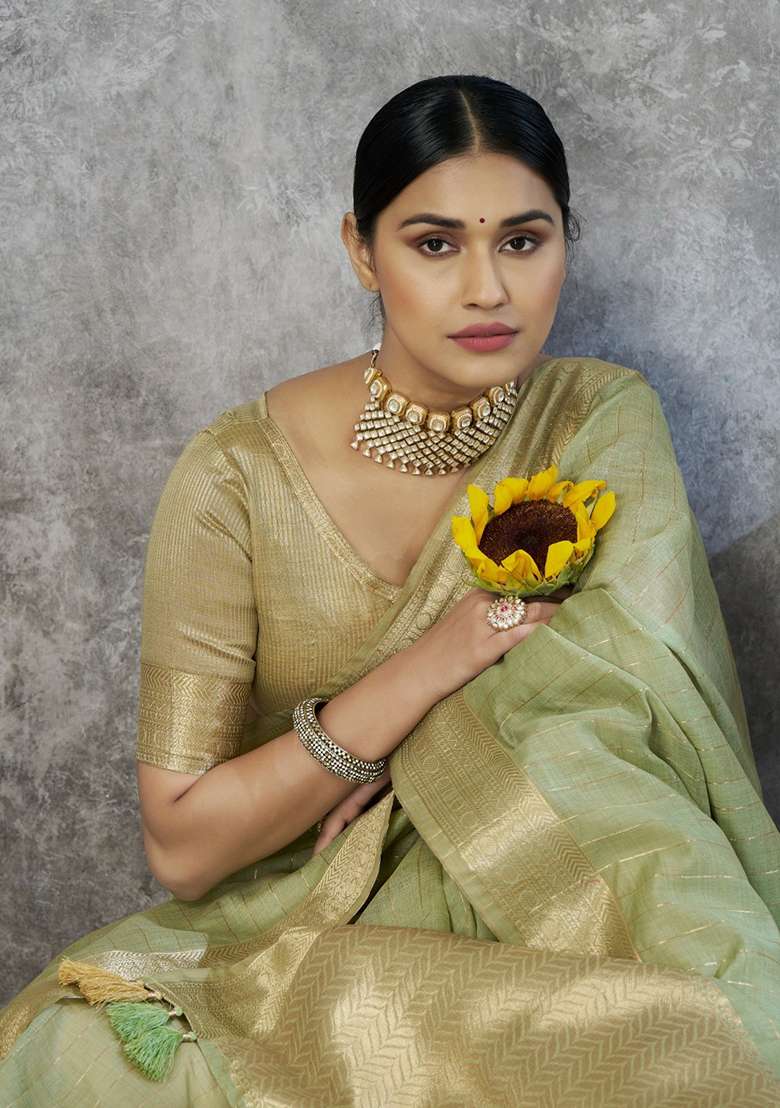 Green Silk Saree Set with Printed for Diwali | Wedding & Festive Wear - Indya
