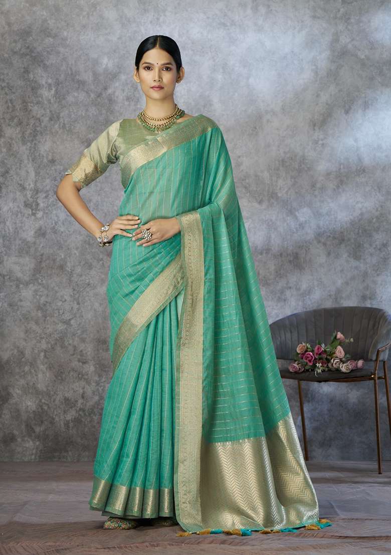 Blue Silk Saree Set with Printed for Diwali | Wedding & Festive Wear - Indya