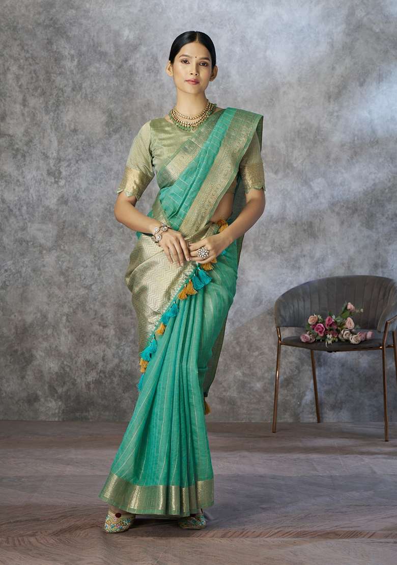 Blue Silk Saree Set with Printed for Diwali | Wedding & Festive Wear - Indya